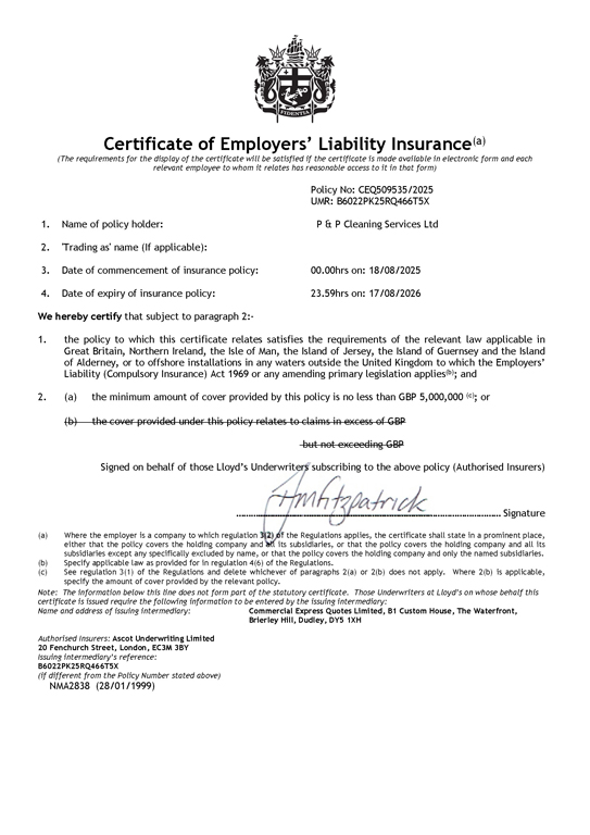 Employee Liability 2025 health and safety employers liability document