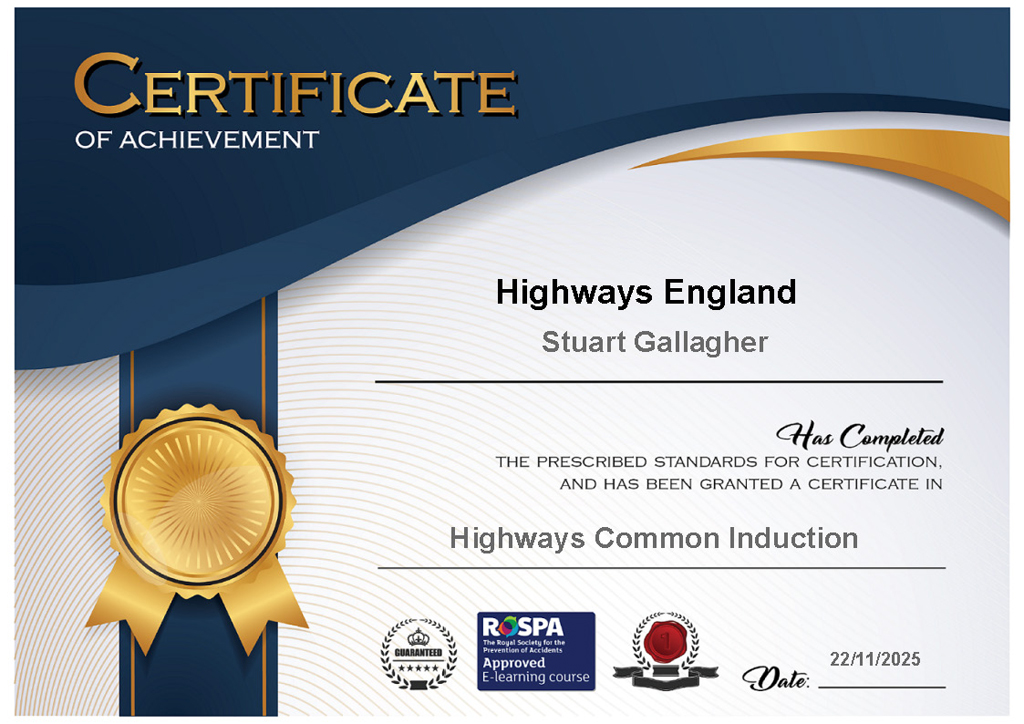 Highways Training health and safety training certificate