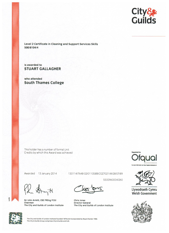 Stu CGLevel2 a health and safety training certificate